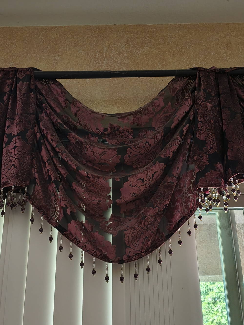 JCPenney Plum Floral Beaded Valance Set of 3 NEW